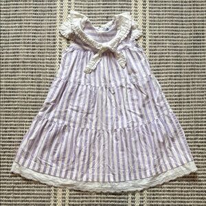 Adorable Striped Kids Dress in Lavender and White